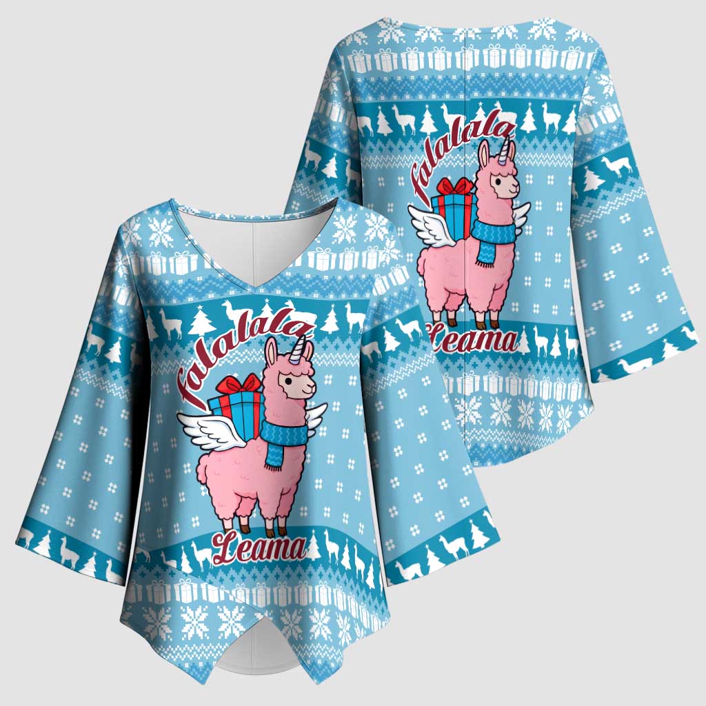 Pink Llama Christmas Kimono Sleeve Blouse Xmas Holiday Patterns - Wonder Print Shop