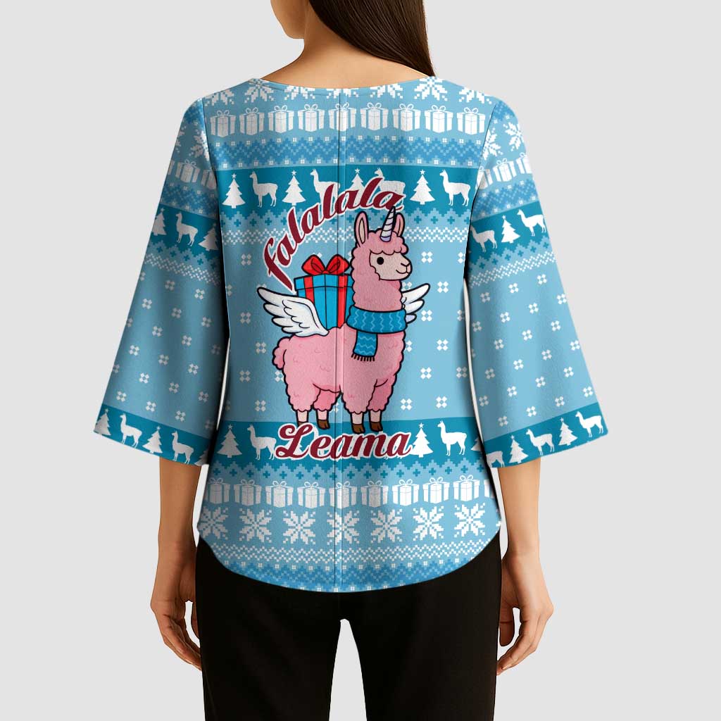 Pink Llama Christmas Kimono Sleeve Blouse Xmas Holiday Patterns - Wonder Print Shop