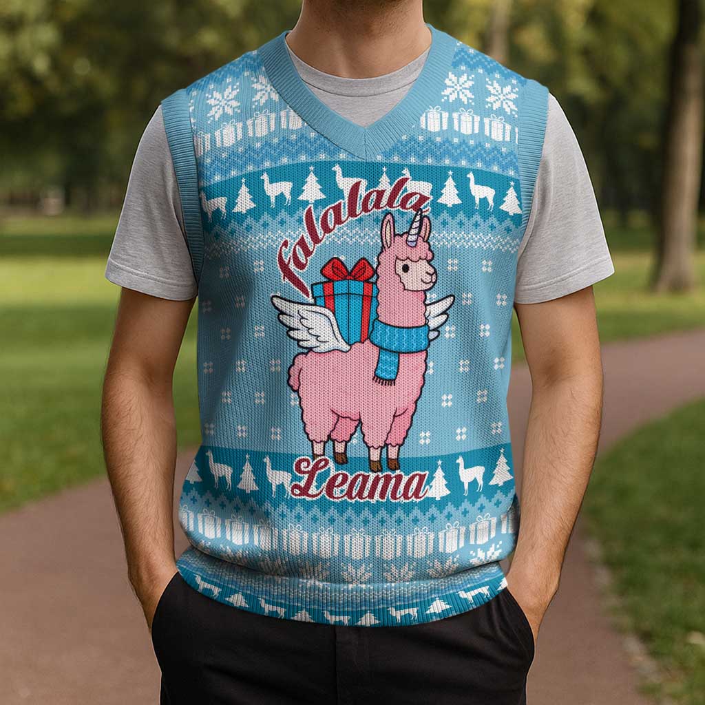 Pink Llama Christmas Knitted V-Neck Vest Xmas Holiday Patterns - Wonder Print Shop