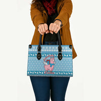 Pink Llama Christmas Leather Bag Xmas Holiday Patterns - Wonder Print Shop