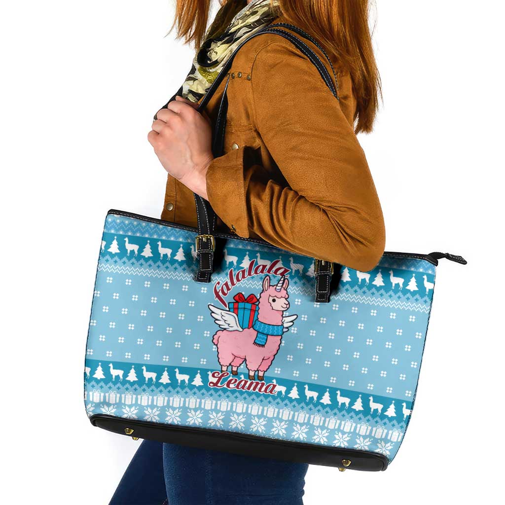 Pink Llama Christmas Leather Tote Bag Xmas Holiday Patterns - Wonder Print Shop