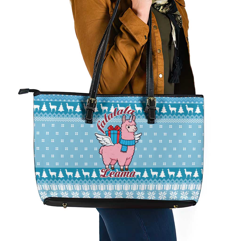 Pink Llama Christmas Leather Tote Bag Xmas Holiday Patterns - Wonder Print Shop