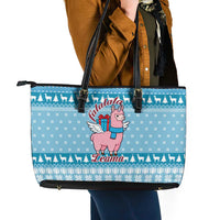 Pink Llama Christmas Leather Tote Bag Xmas Holiday Patterns - Wonder Print Shop