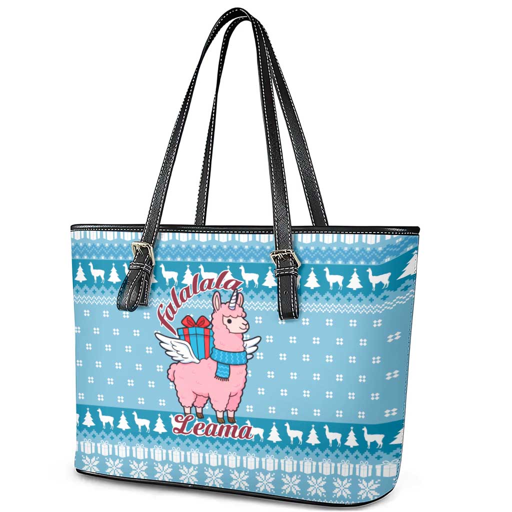 Pink Llama Christmas Leather Tote Bag Xmas Holiday Patterns - Wonder Print Shop