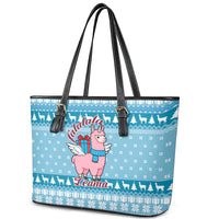 Pink Llama Christmas Leather Tote Bag Xmas Holiday Patterns - Wonder Print Shop