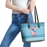 Pink Llama Christmas Leather Tote Bag Xmas Holiday Patterns - Wonder Print Shop