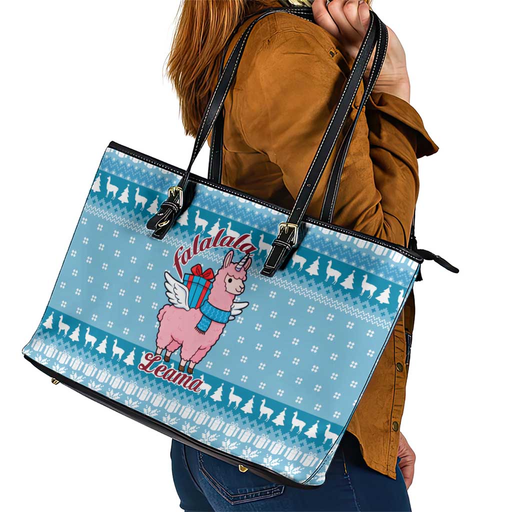 Pink Llama Christmas Leather Tote Bag Xmas Holiday Patterns - Wonder Print Shop