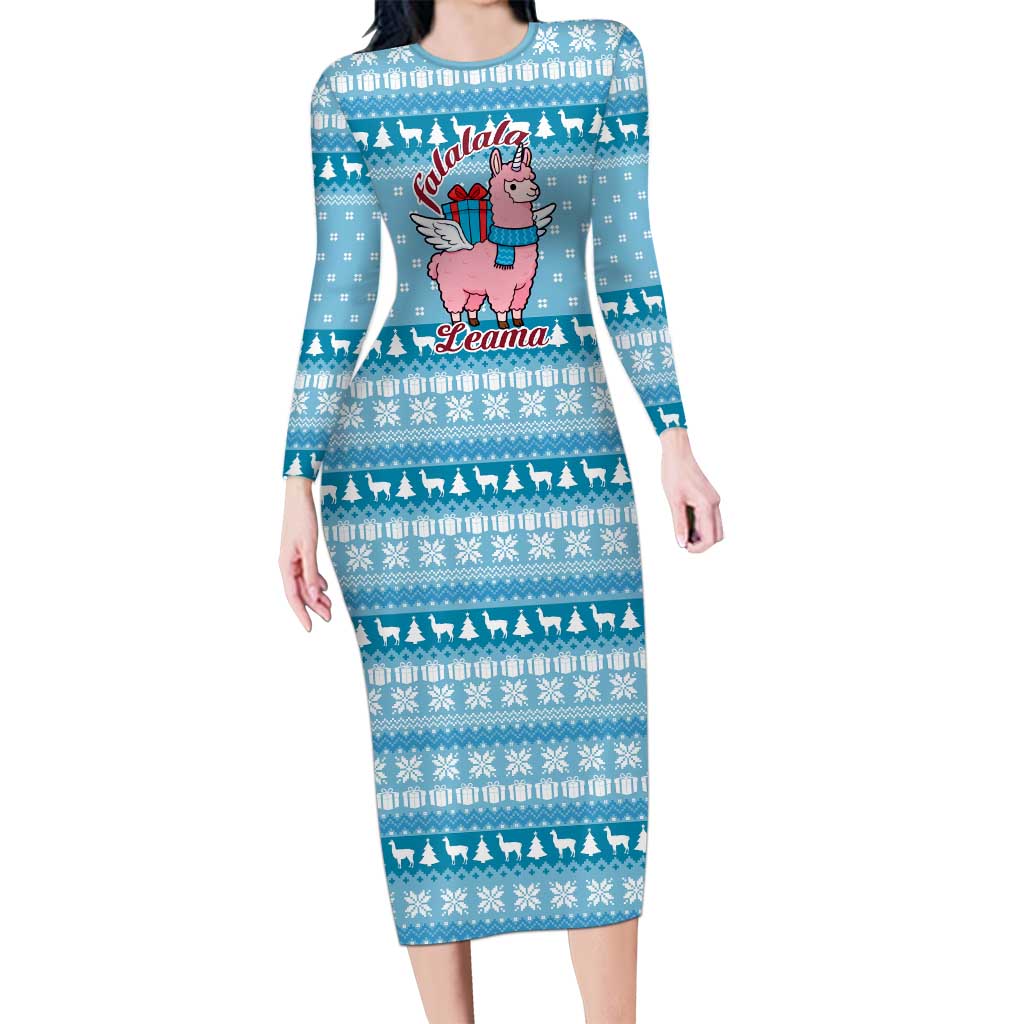 Pink Llama Christmas Long Sleeve Bodycon Dress Xmas Holiday Patterns - Wonder Print Shop