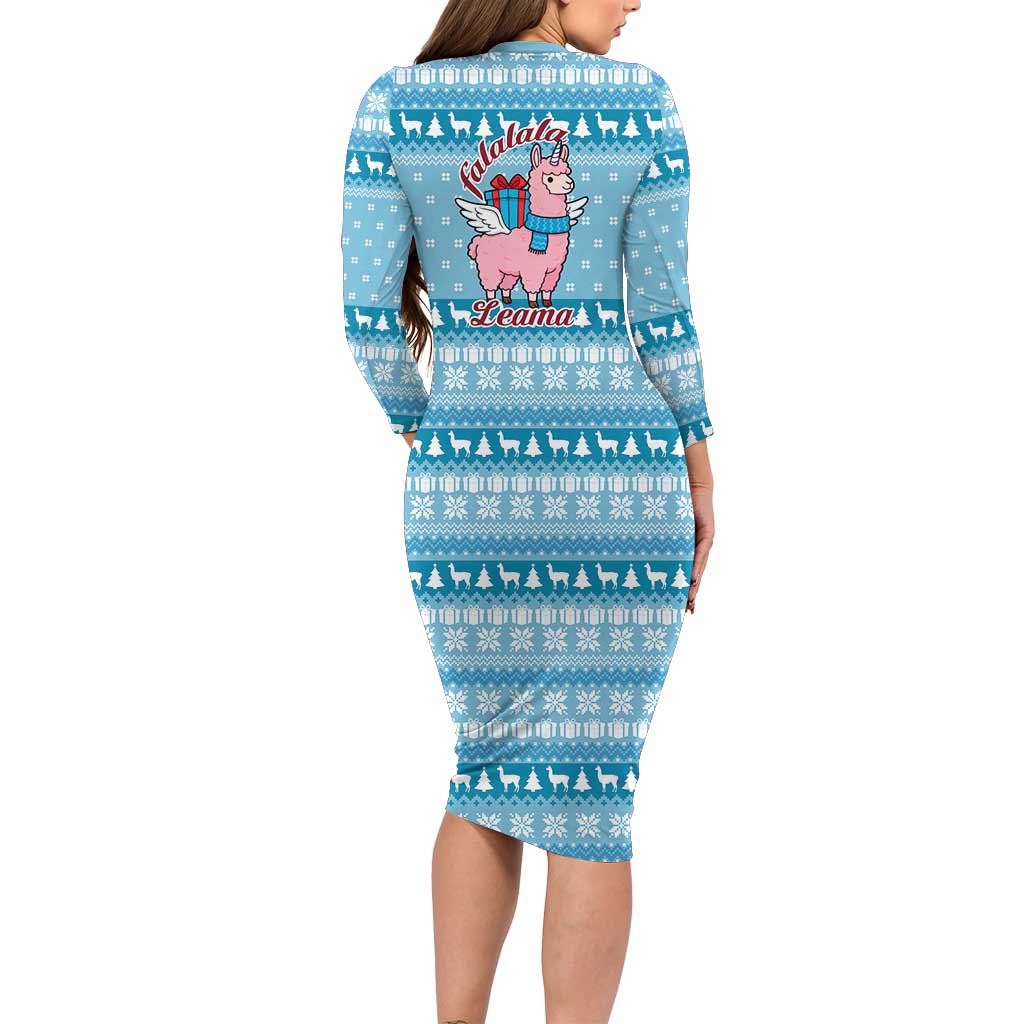 Pink Llama Christmas Long Sleeve Bodycon Dress Xmas Holiday Patterns - Wonder Print Shop