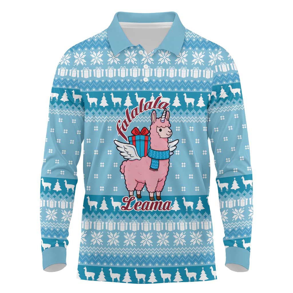 Pink Llama Christmas Long Sleeve Polo Shirt Xmas Holiday Patterns - Wonder Print Shop