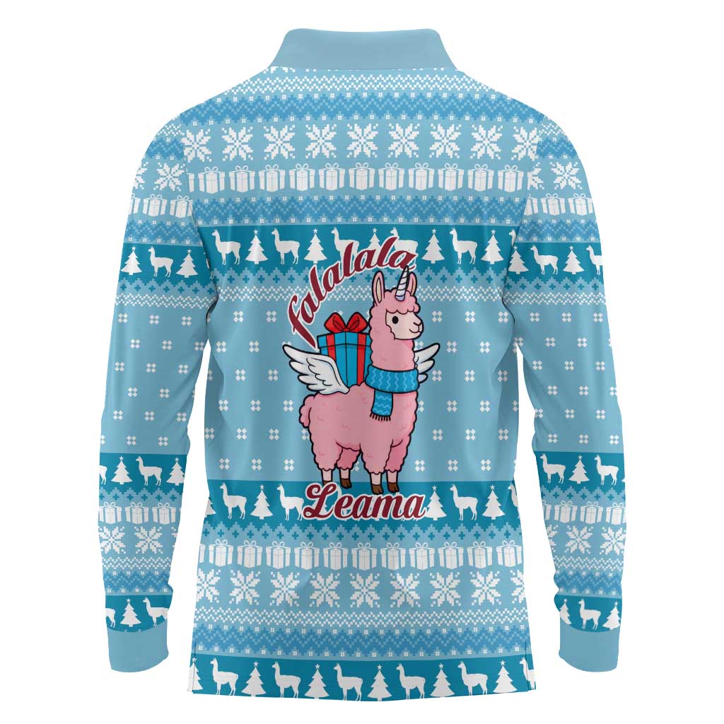 Pink Llama Christmas Long Sleeve Polo Shirt Xmas Holiday Patterns - Wonder Print Shop