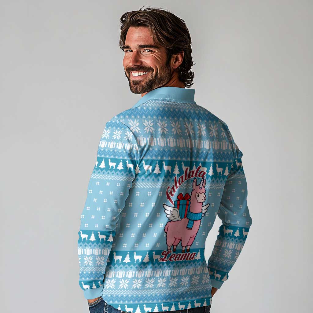 Pink Llama Christmas Long Sleeve Polo Shirt Xmas Holiday Patterns - Wonder Print Shop