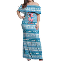 Pink Llama Christmas Off Shoulder Maxi Dress Xmas Holiday Patterns - Wonder Print Shop