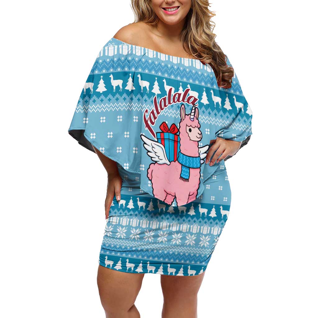Pink Llama Christmas Off Shoulder Short Dress Xmas Holiday Patterns - Wonder Print Shop