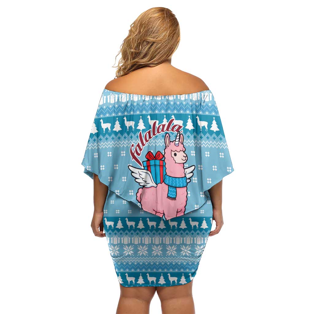 Pink Llama Christmas Off Shoulder Short Dress Xmas Holiday Patterns - Wonder Print Shop
