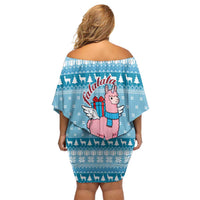 Pink Llama Christmas Off Shoulder Short Dress Xmas Holiday Patterns - Wonder Print Shop