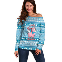 Pink Llama Christmas Off Shoulder Sweater Xmas Holiday Patterns - Wonder Print Shop
