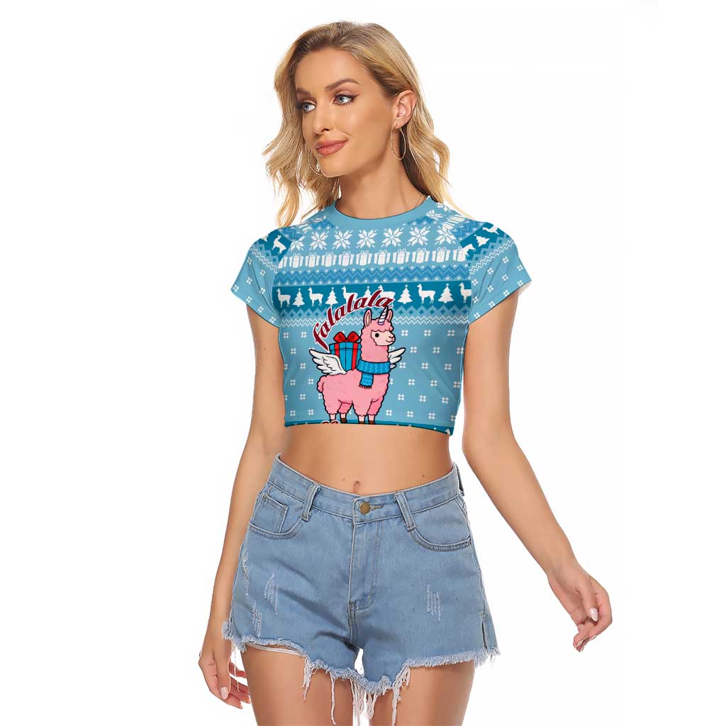 Pink Llama Christmas Raglan Cropped T Shirt Xmas Holiday Patterns - Wonder Print Shop