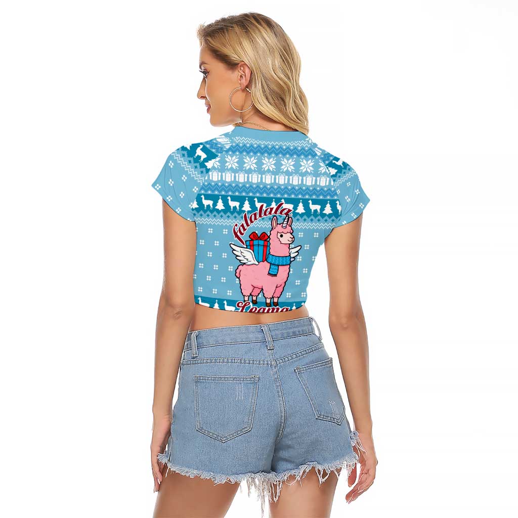 Pink Llama Christmas Raglan Cropped T Shirt Xmas Holiday Patterns - Wonder Print Shop