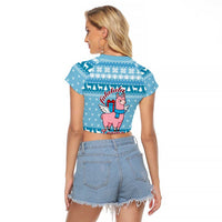 Pink Llama Christmas Raglan Cropped T Shirt Xmas Holiday Patterns - Wonder Print Shop