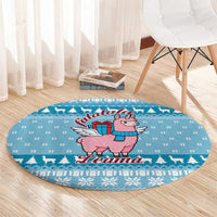 Pink Llama Christmas Round Carpet Xmas Holiday Patterns - Wonder Print Shop