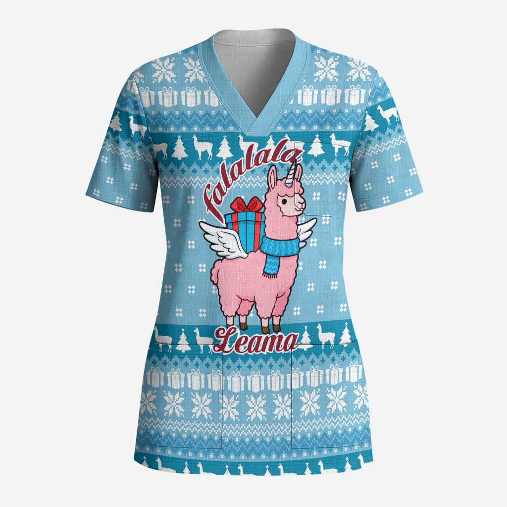 Pink Llama Christmas Scrub Top Xmas Holiday Patterns - Wonder Print Shop