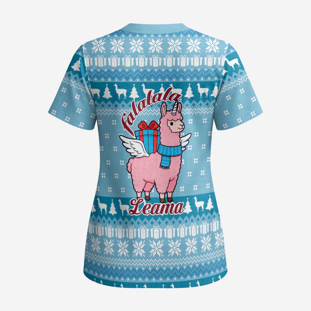 Pink Llama Christmas Scrub Top Xmas Holiday Patterns - Wonder Print Shop