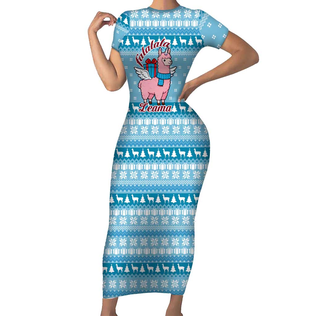 Pink Llama Christmas Short Sleeve Bodycon Dress Xmas Holiday Patterns - Wonder Print Shop