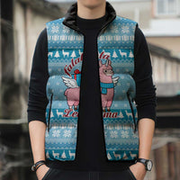 Pink Llama Christmas Sleeveless Puffer Jacket Xmas Holiday Patterns - Wonder Print Shop