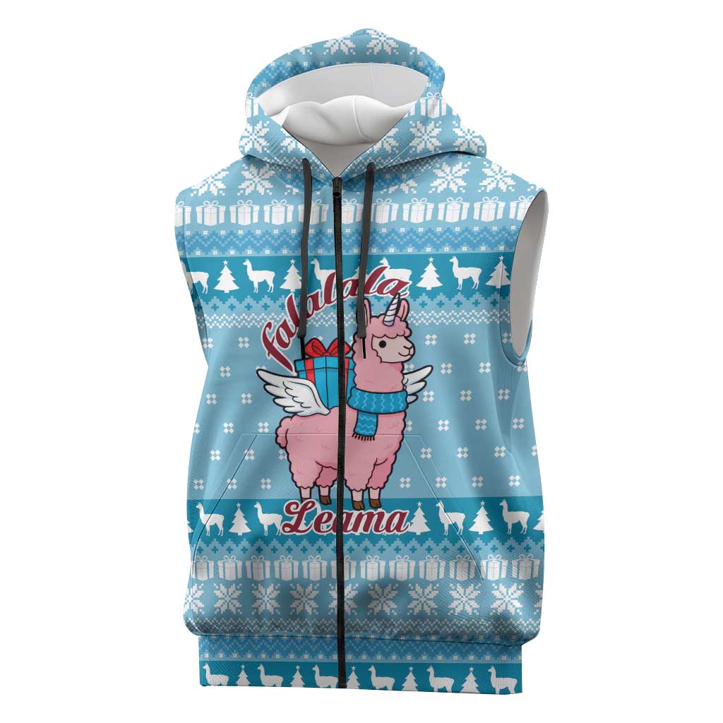Pink Llama Christmas Sleeveless Zip Hoodie Xmas Holiday Patterns - Wonder Print Shop