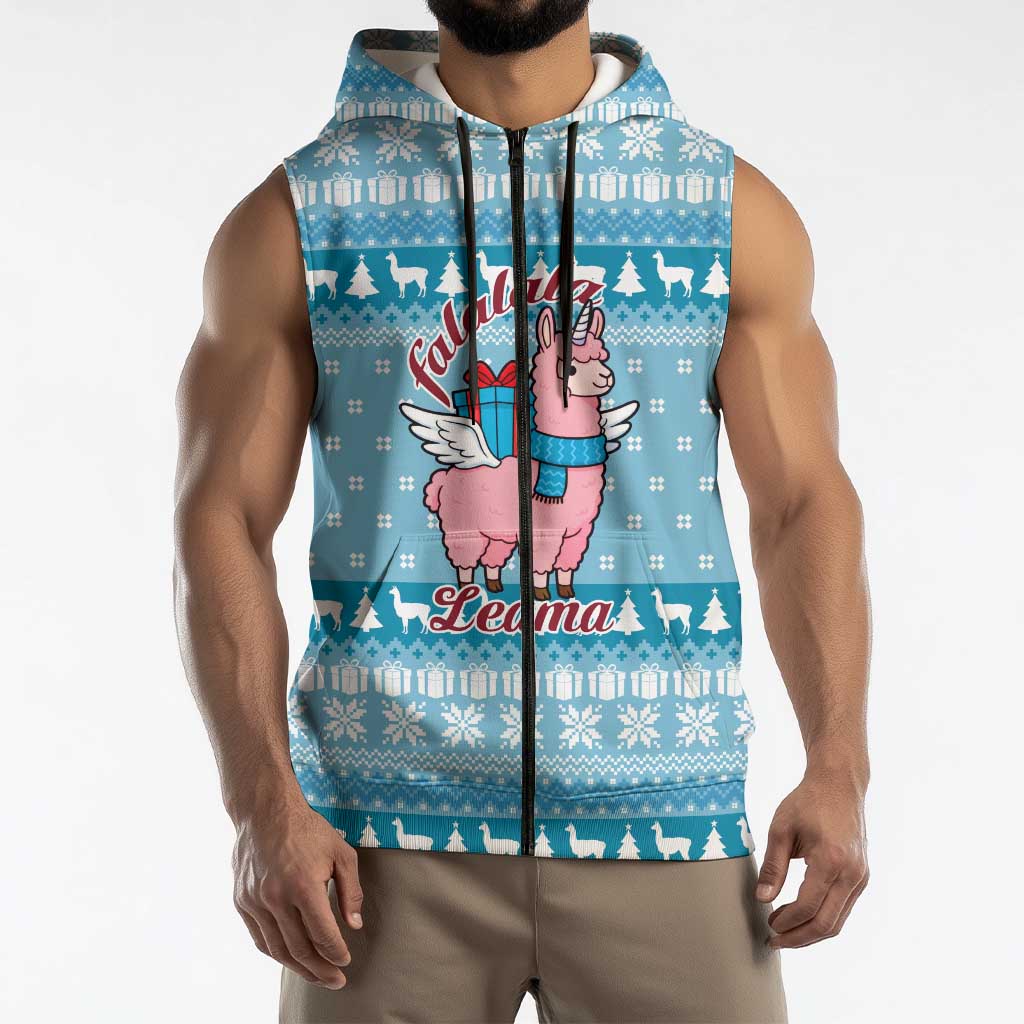 Pink Llama Christmas Sleeveless Zip Hoodie Xmas Holiday Patterns - Wonder Print Shop