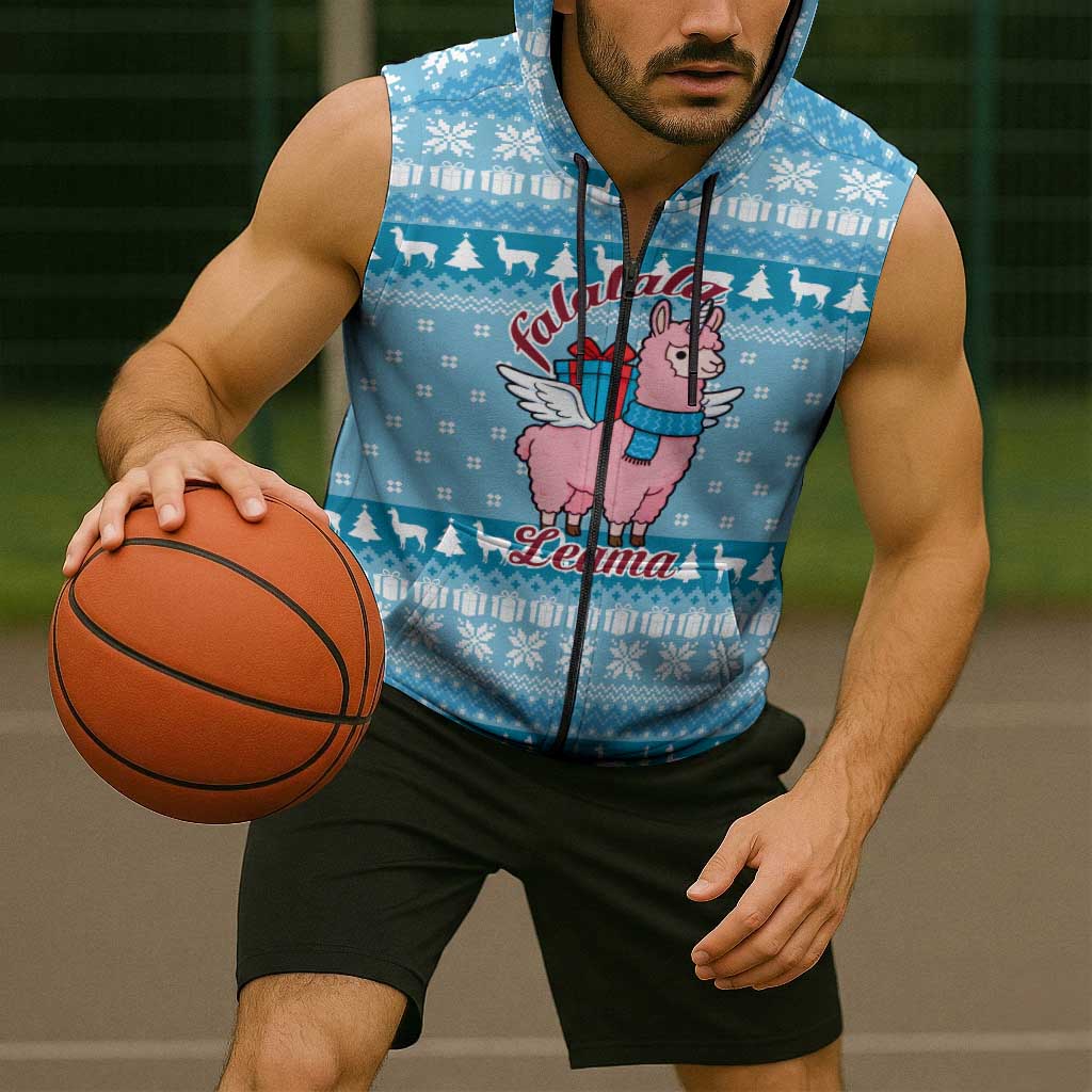 Pink Llama Christmas Sleeveless Zip Hoodie Xmas Holiday Patterns - Wonder Print Shop