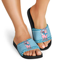Pink Llama Christmas Slide Sandals Xmas Holiday Patterns - Wonder Print Shop