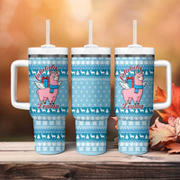 Pink Llama Christmas Tumbler With Handle Xmas Holiday Patterns - Wonder Print Shop