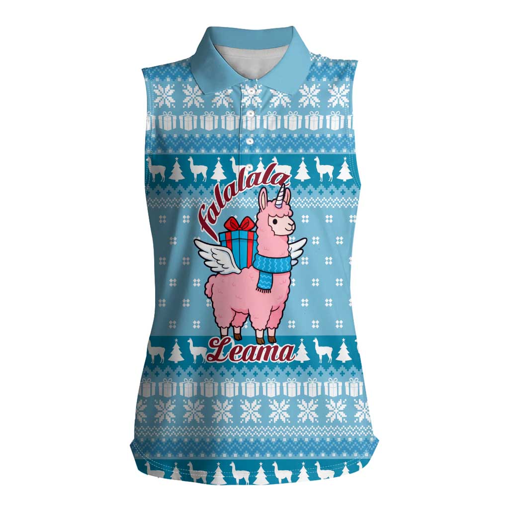 Pink Llama Christmas Women Sleeveless Polo Shirt Xmas Holiday Patterns - Wonder Print Shop