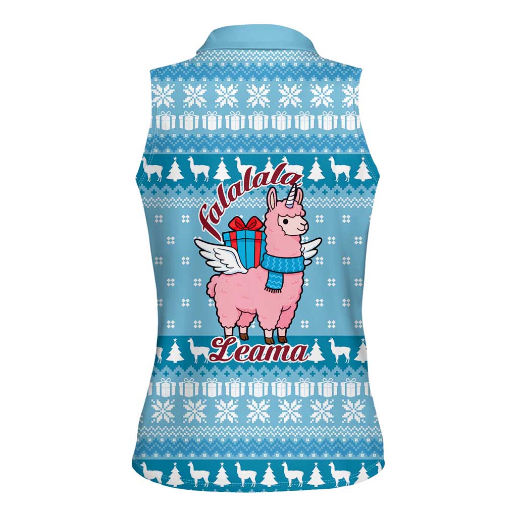 Pink Llama Christmas Women Sleeveless Polo Shirt Xmas Holiday Patterns - Wonder Print Shop