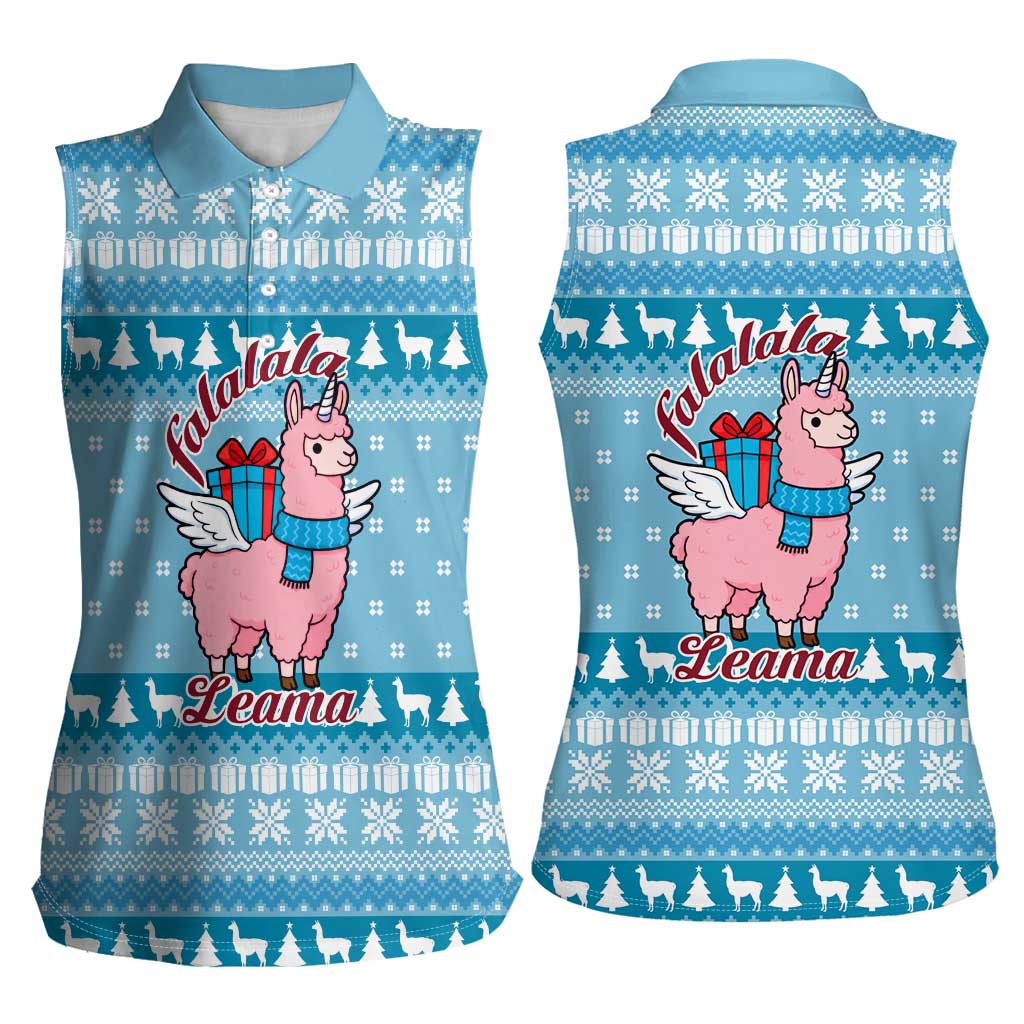 Pink Llama Christmas Women Sleeveless Polo Shirt Xmas Holiday Patterns - Wonder Print Shop