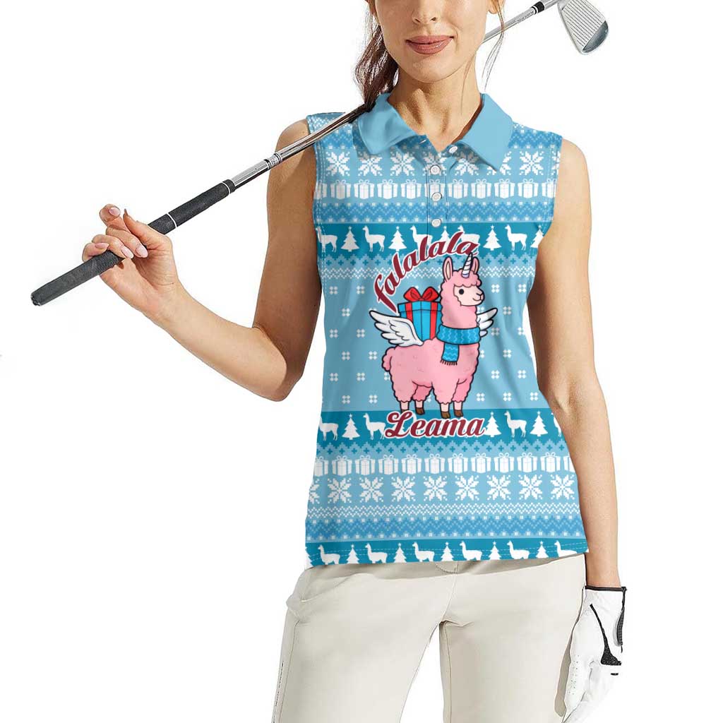 Pink Llama Christmas Women Sleeveless Polo Shirt Xmas Holiday Patterns - Wonder Print Shop