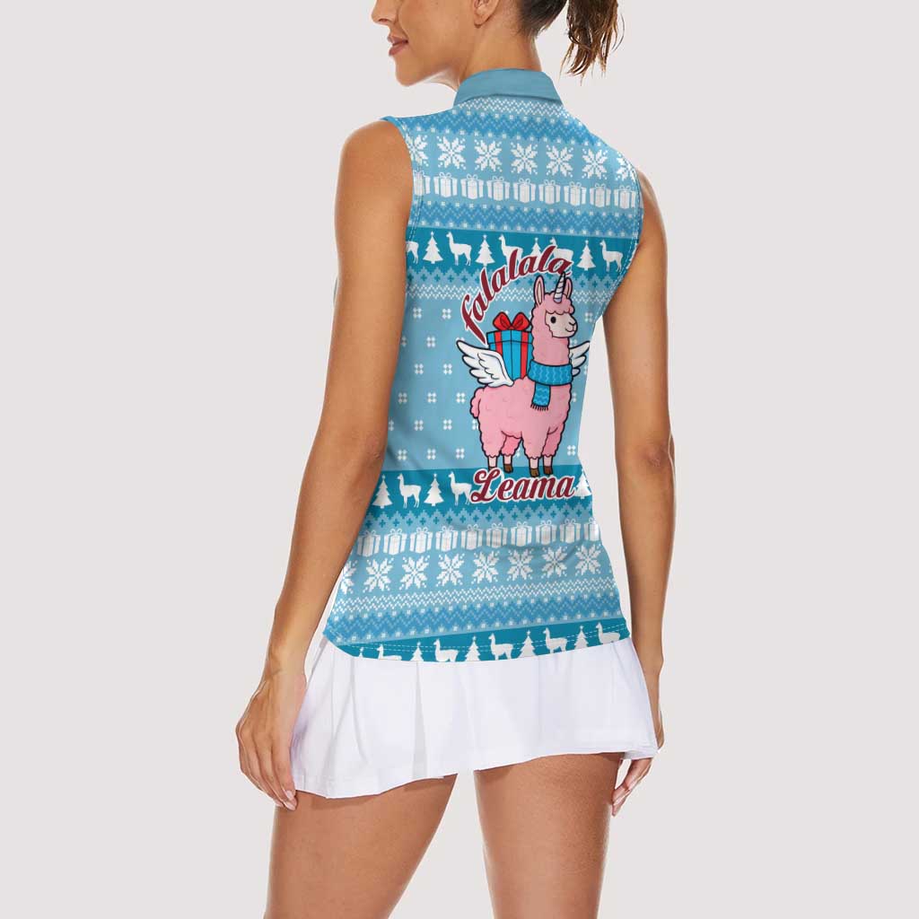 Pink Llama Christmas Women Sleeveless Polo Shirt Xmas Holiday Patterns - Wonder Print Shop