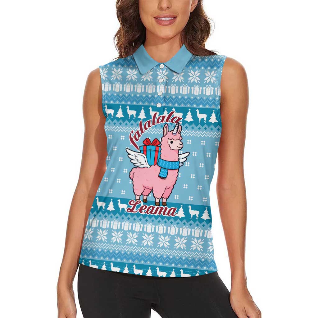 Pink Llama Christmas Women Sleeveless Polo Shirt Xmas Holiday Patterns - Wonder Print Shop