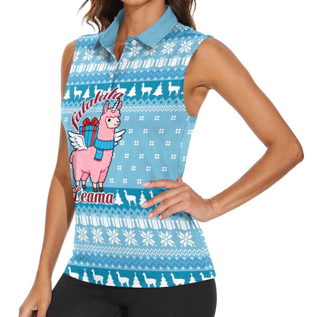 Pink Llama Christmas Women Sleeveless Polo Shirt Xmas Holiday Patterns - Wonder Print Shop