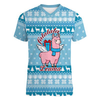Pink Llama Christmas Women V-Neck T-Shirt Xmas Holiday Patterns - Wonder Print Shop