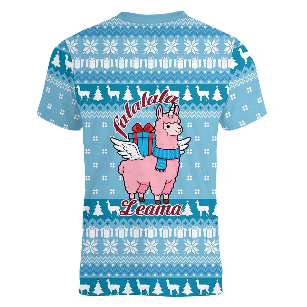 Pink Llama Christmas Women V-Neck T-Shirt Xmas Holiday Patterns - Wonder Print Shop