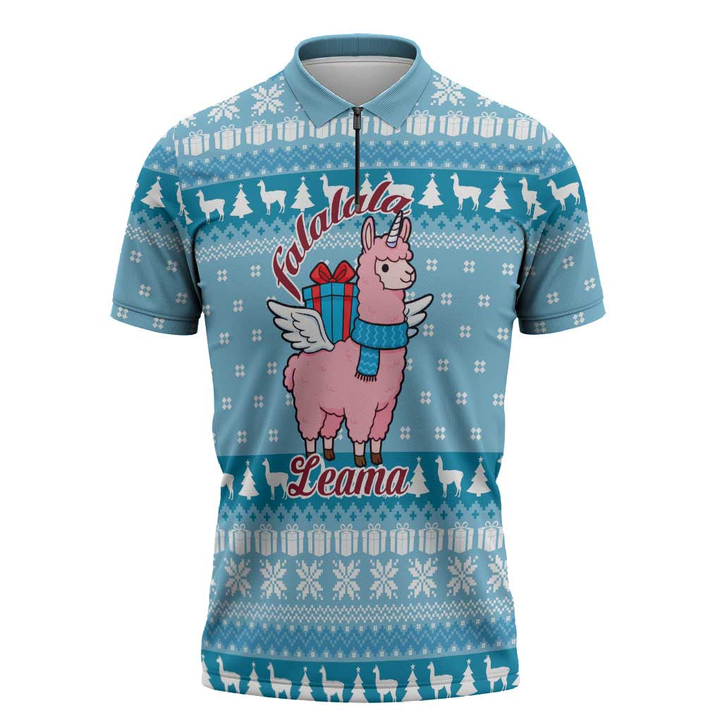 Pink Llama Christmas Zipper Polo Shirt Xmas Holiday Patterns - Wonder Print Shop
