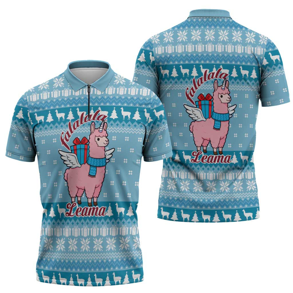 Pink Llama Christmas Zipper Polo Shirt Xmas Holiday Patterns - Wonder Print Shop