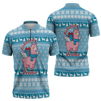 Pink Llama Christmas Zipper Polo Shirt Xmas Holiday Patterns - Wonder Print Shop