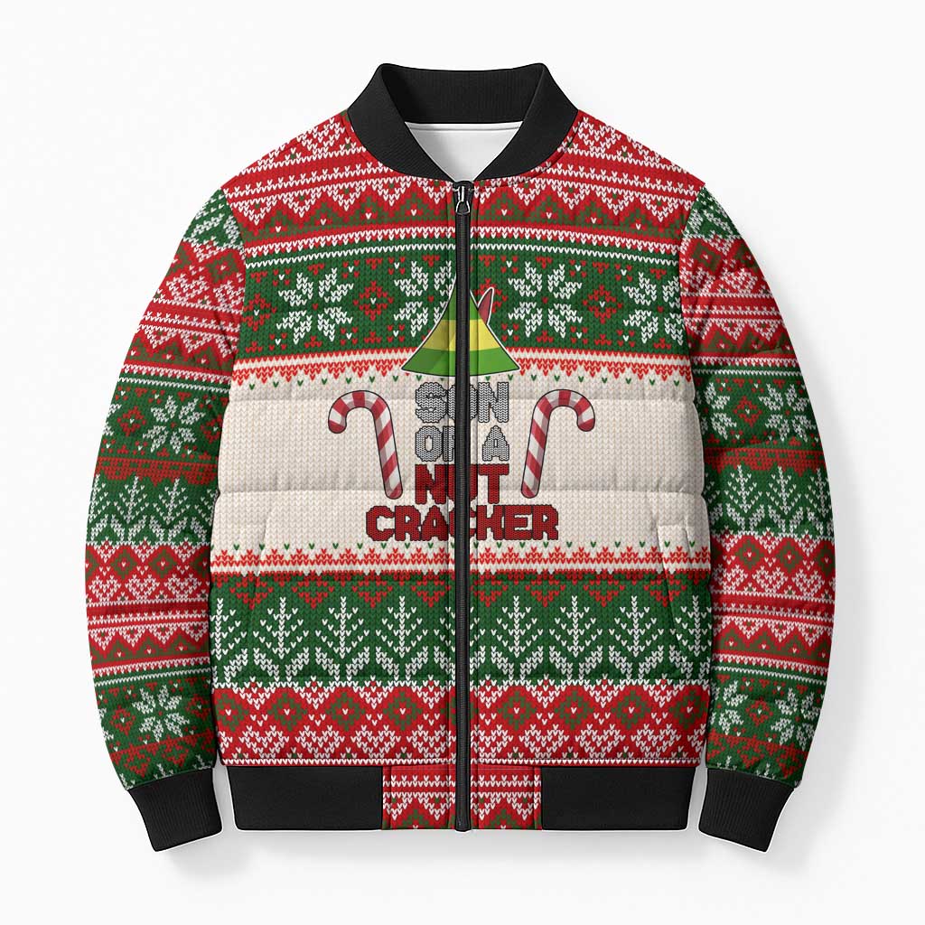 Son Of A Nut Cracker Christmas Bomber Puffer Jacket Xmas Holiday Patterns - Wonder Print Shop