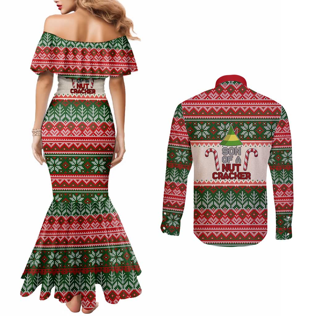 Son Of A Nut Cracker Christmas Couples Matching Mermaid Dress and Long Sleeve Button Shirt Xmas Holiday Patterns - Wonder Print Shop