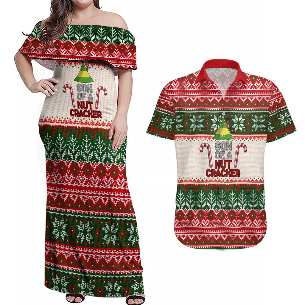 Son Of A Nut Cracker Christmas Couples Matching Off Shoulder Maxi Dress and Hawaiian Shirt Xmas Holiday Patterns - Wonder Print Shop