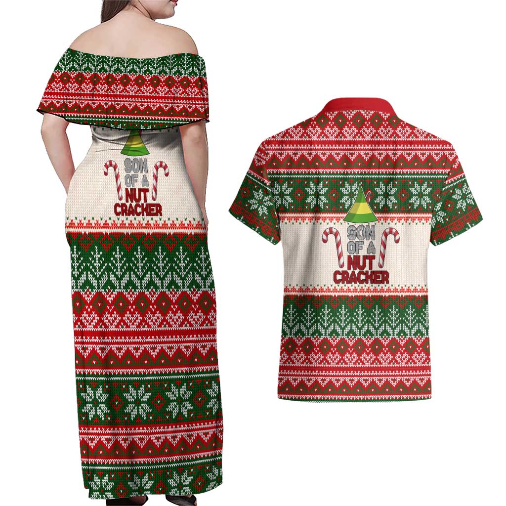 Son Of A Nut Cracker Christmas Couples Matching Off Shoulder Maxi Dress and Hawaiian Shirt Xmas Holiday Patterns - Wonder Print Shop